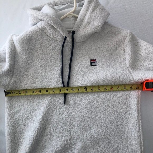 FILA White Hoodie Sherpa Fuzzy Fleece Crop Jacket Pullover Size Medium - Picture 5 of 10